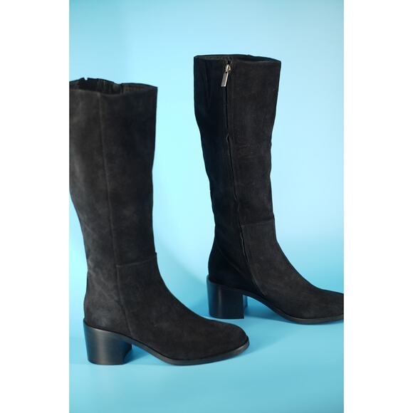 Aquatalia Baia Black Knee High Suede Boots Size 10 New Mid Heel $625 - Picture 7 of 10